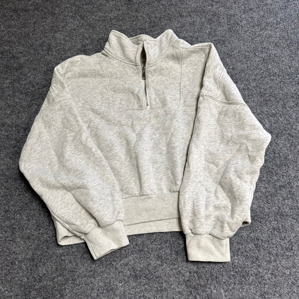 Abercrombie & Fitch Sweatshirt Womens Size L Gray Cropped 1/4 Zip Sherpa Lined